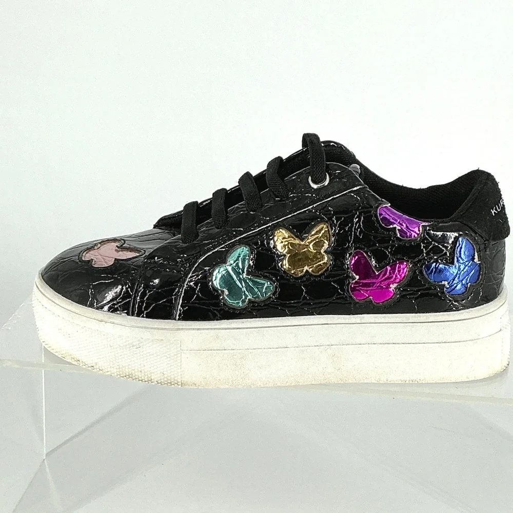 Kurt Geiger Size 12 Mini Laney Butterfly Black Croc Platform Sneakers Kids Girls